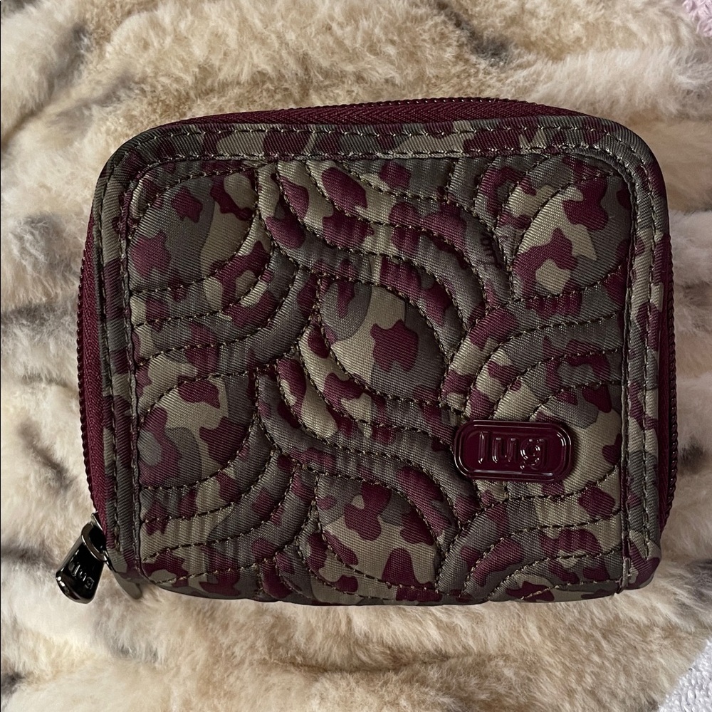 Lug Quilted Wallet in Purple and Green/Gray Camo design